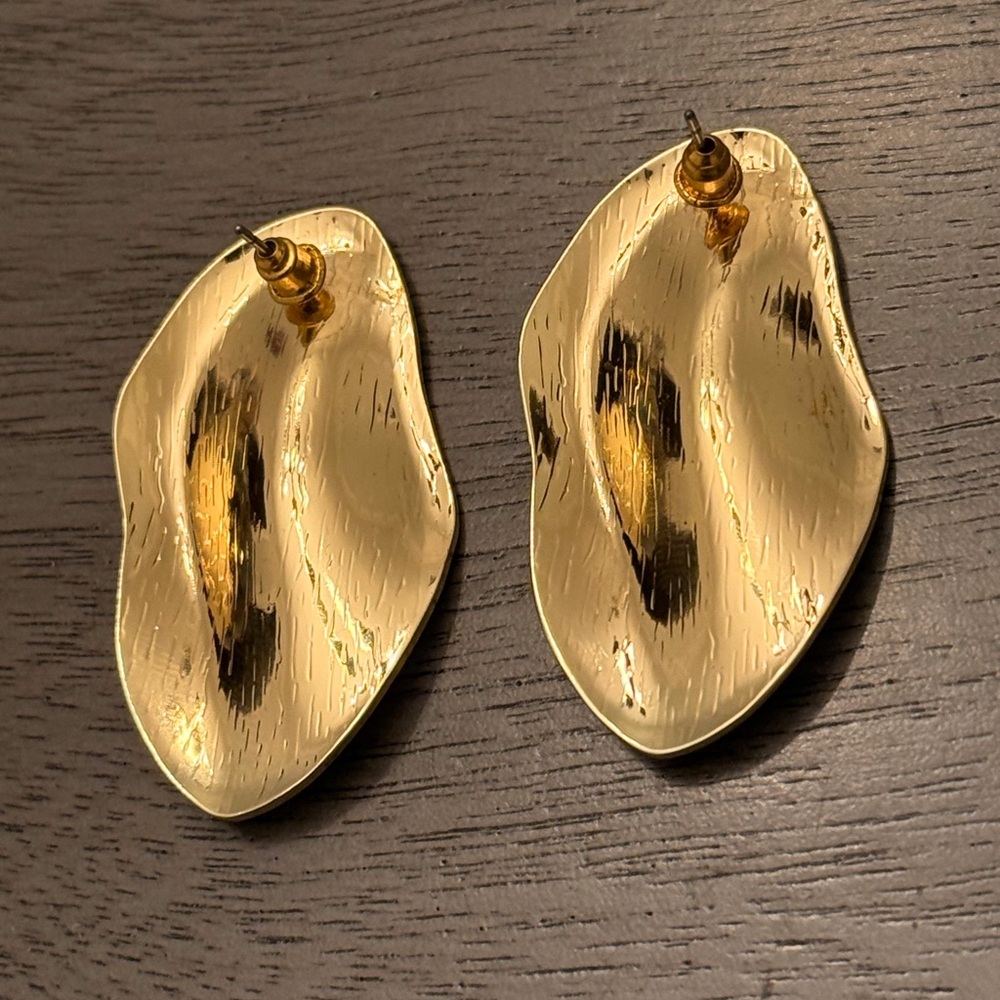 Gold Sculptural Statement Earrings Women’s Abstract Bold Minimal - Picture 2 of 2